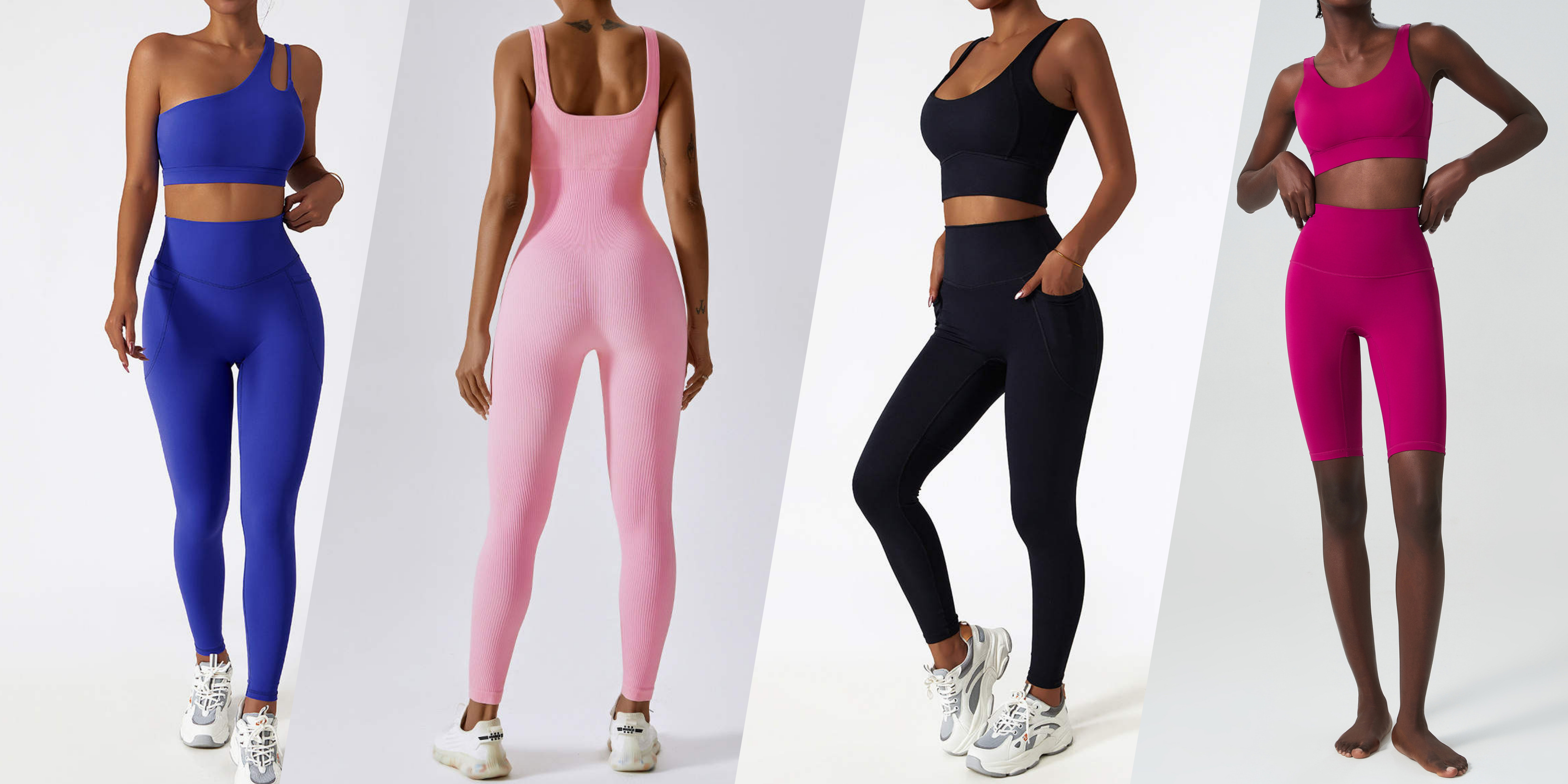 Close-up of a model wearing a blue sports bra from Sansara Sportswear, showcasing style and comfort for activewear.