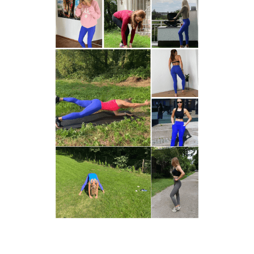 Close-up of a model wearing a blue sports bra from Sansara Sportswear, showcasing style and comfort for activewear.